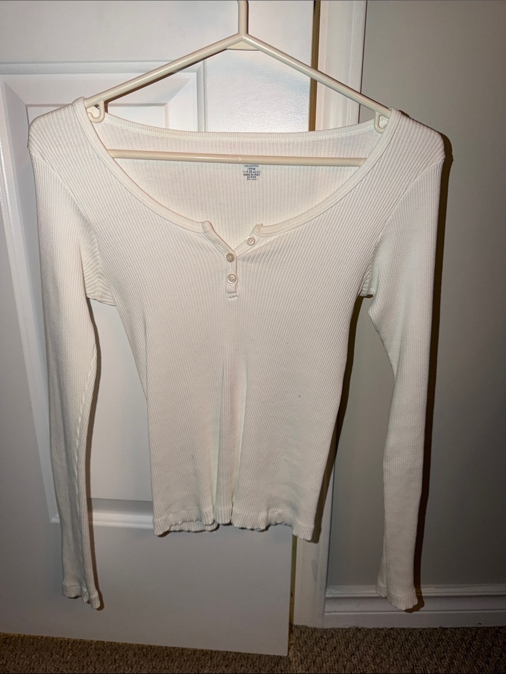 Brandy Melville Cream Ribbed Henley Long Sleeve Top